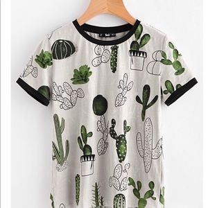 Cactus Printed Ringer Tee